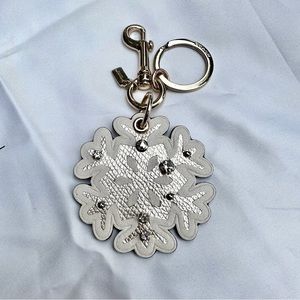 Coach Leather Snowflake Keychain/Bagcharm with Jewels